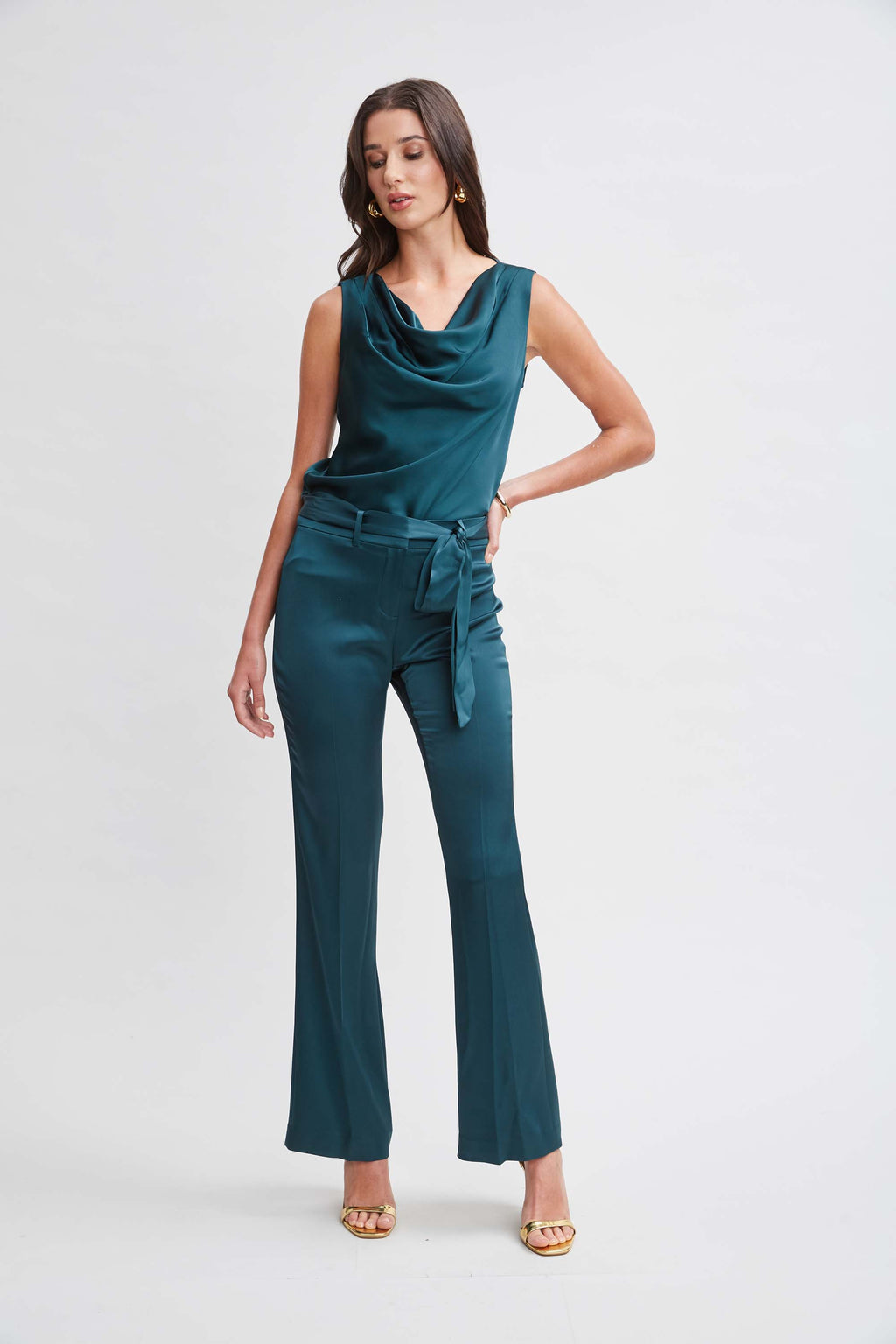 Women Satin Cowl Top Jadite | Elie Tahari