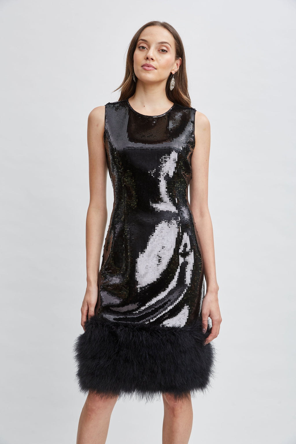 Women Sequin Feather Hem Dress Noir Sequin | Elie Tahari