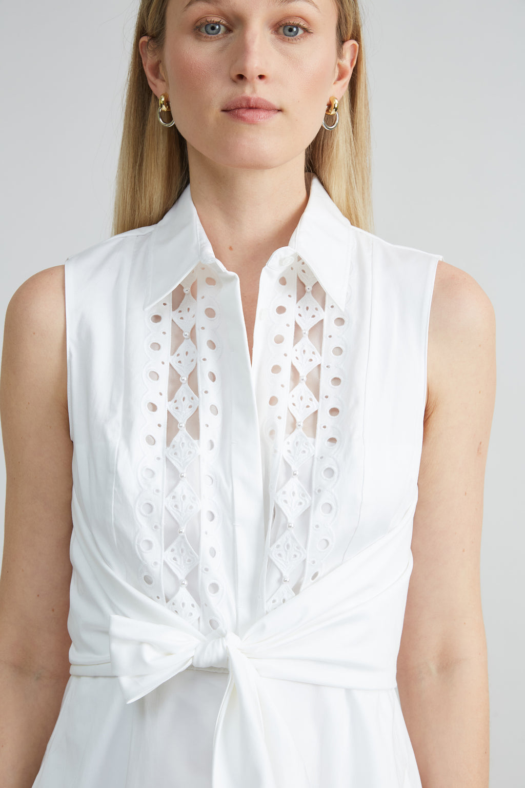 Women Sleeveless Cotton Tie Dress White | Elie Tahari