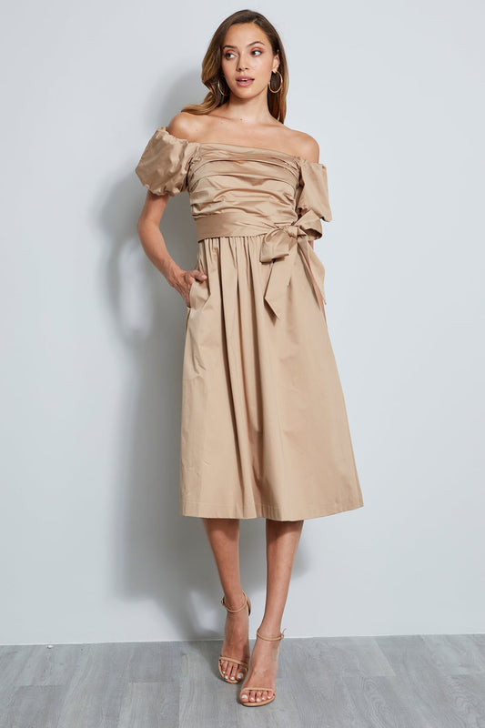 Women Topaz Off Shoulder Midi Dress Rattan | Elie Tahari