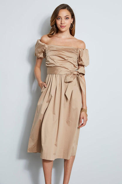 Women Topaz Off Shoulder Midi Dress Rattan | Elie Tahari