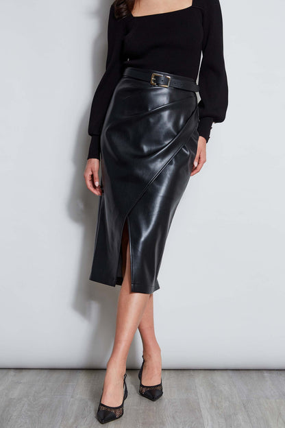 Women Midi Vegan Leather Wrap Skirt  | Elie Tahari