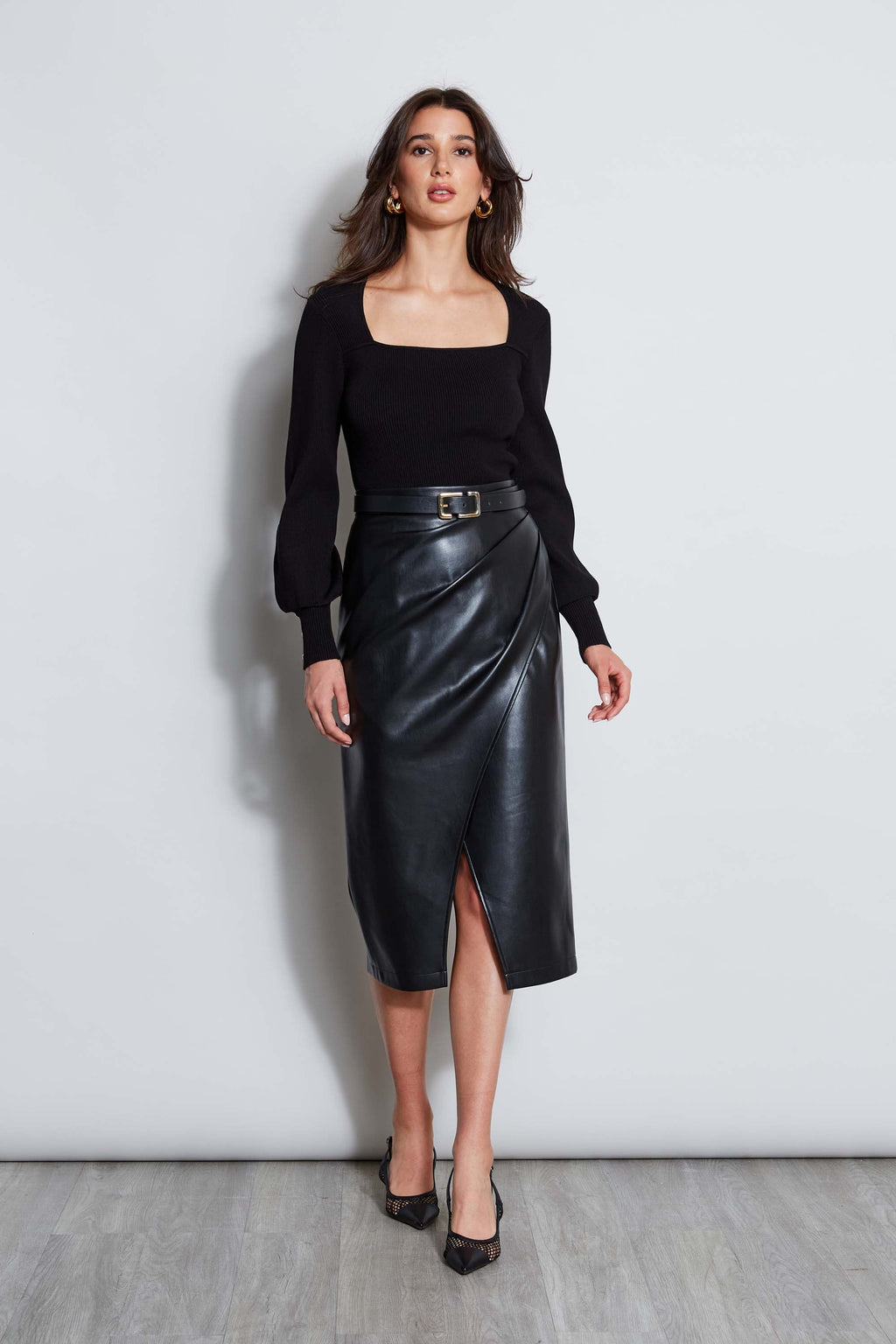 Women Midi Vegan Leather Wrap Skirt  | Elie Tahari