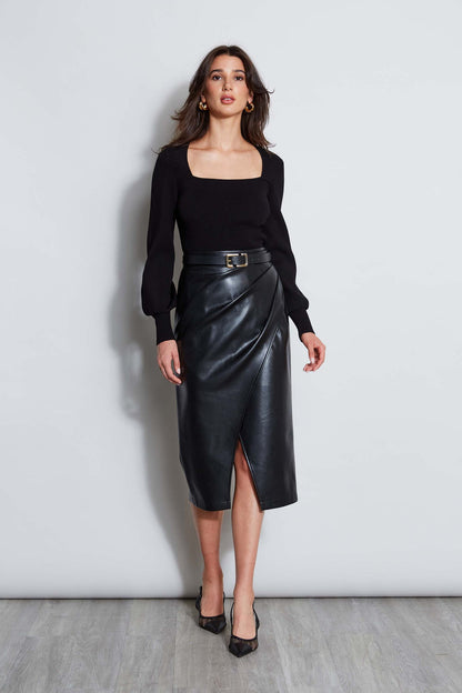 Women Midi Vegan Leather Wrap Skirt  | Elie Tahari