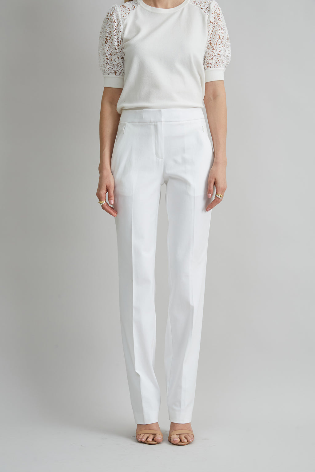 Women Straight Leg Stretch Cotton Pant White | Elie Tahari