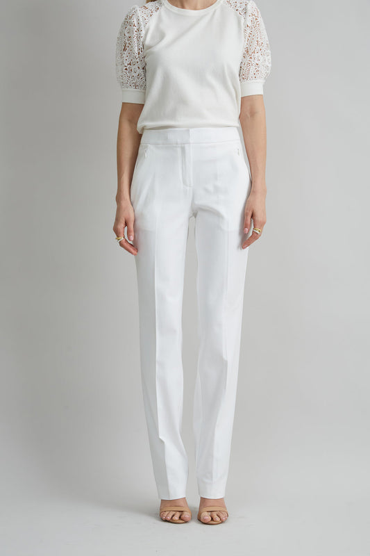 Women Straight Leg Stretch Cotton Pant White | Elie Tahari