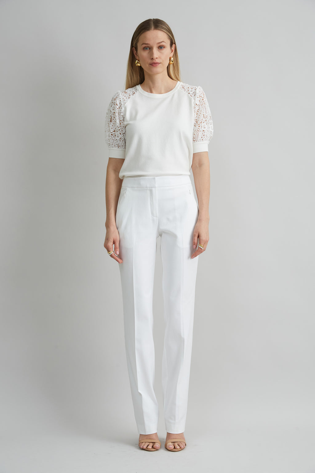 Women Straight Leg Stretch Cotton Pant White | Elie Tahari