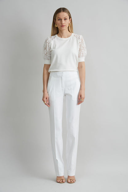 Women Straight Leg Stretch Cotton Pant White | Elie Tahari