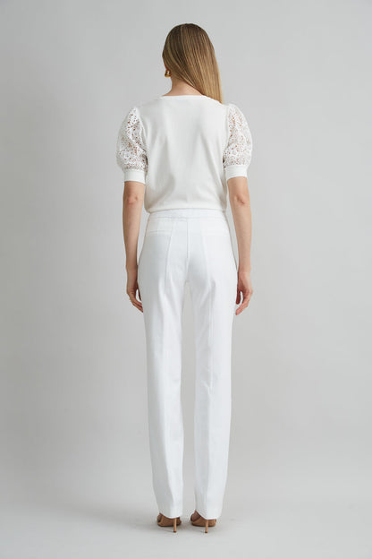 Women Straight Leg Stretch Cotton Pant White | Elie Tahari