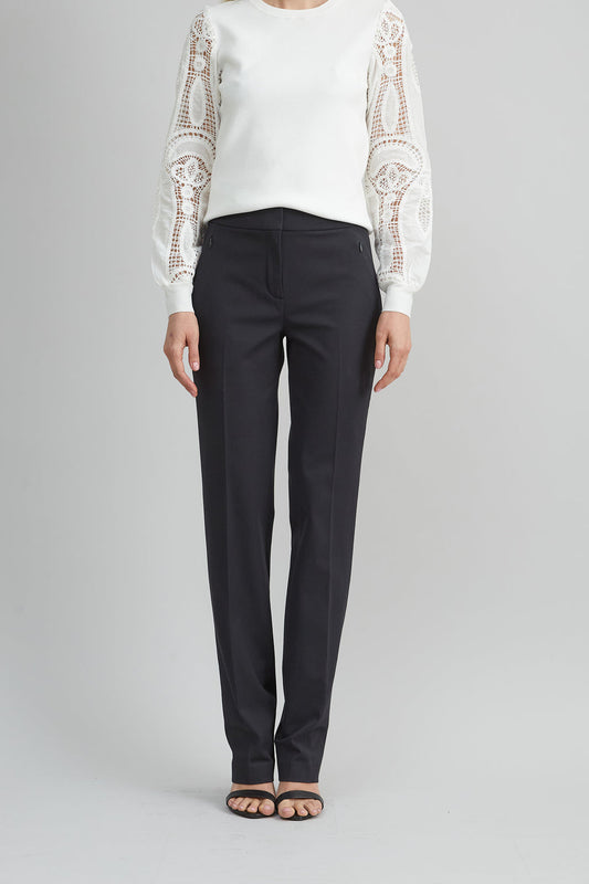 Women Straight Leg Stretch Cotton Pant Black | Elie Tahari