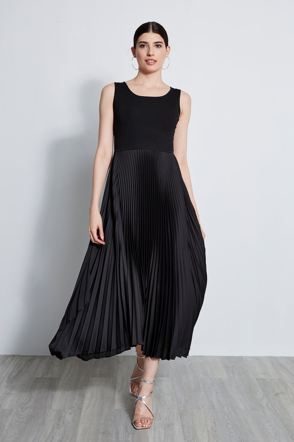 Women Pleated Midi Dress Noir | Elie Tahari