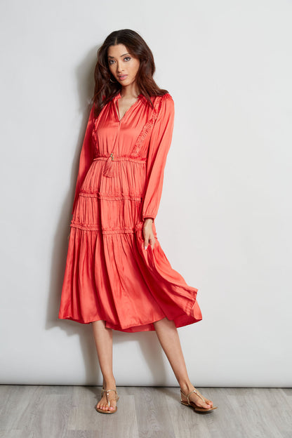 Women Long Sleeve Ruffle Midi Dress Wild Flower | Elie Tahari