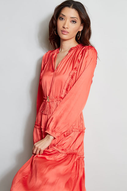 Women Long Sleeve Ruffle Midi Dress Wild Flower | Elie Tahari