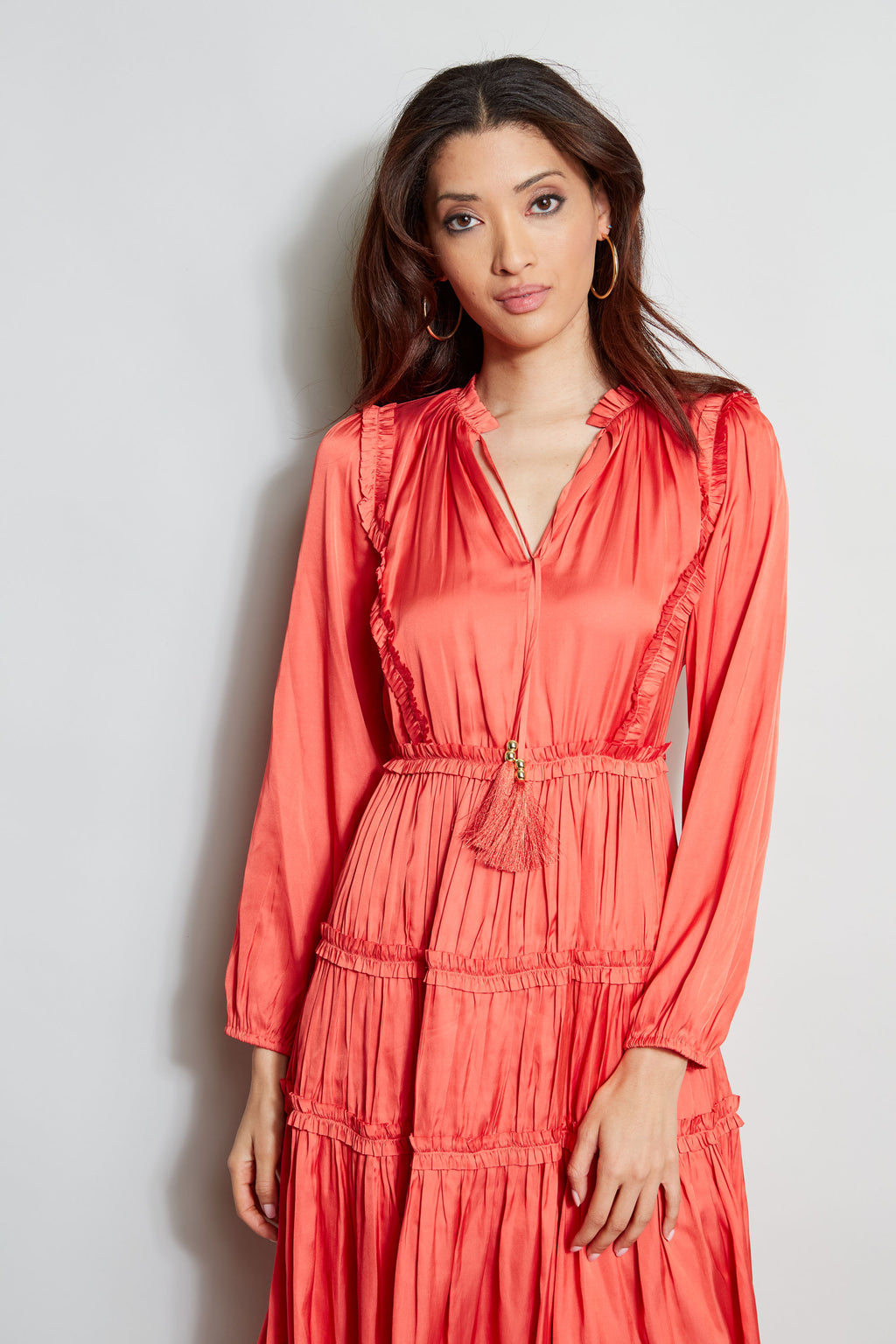 Women Long Sleeve Ruffle Midi Dress Wild Flower | Elie Tahari
