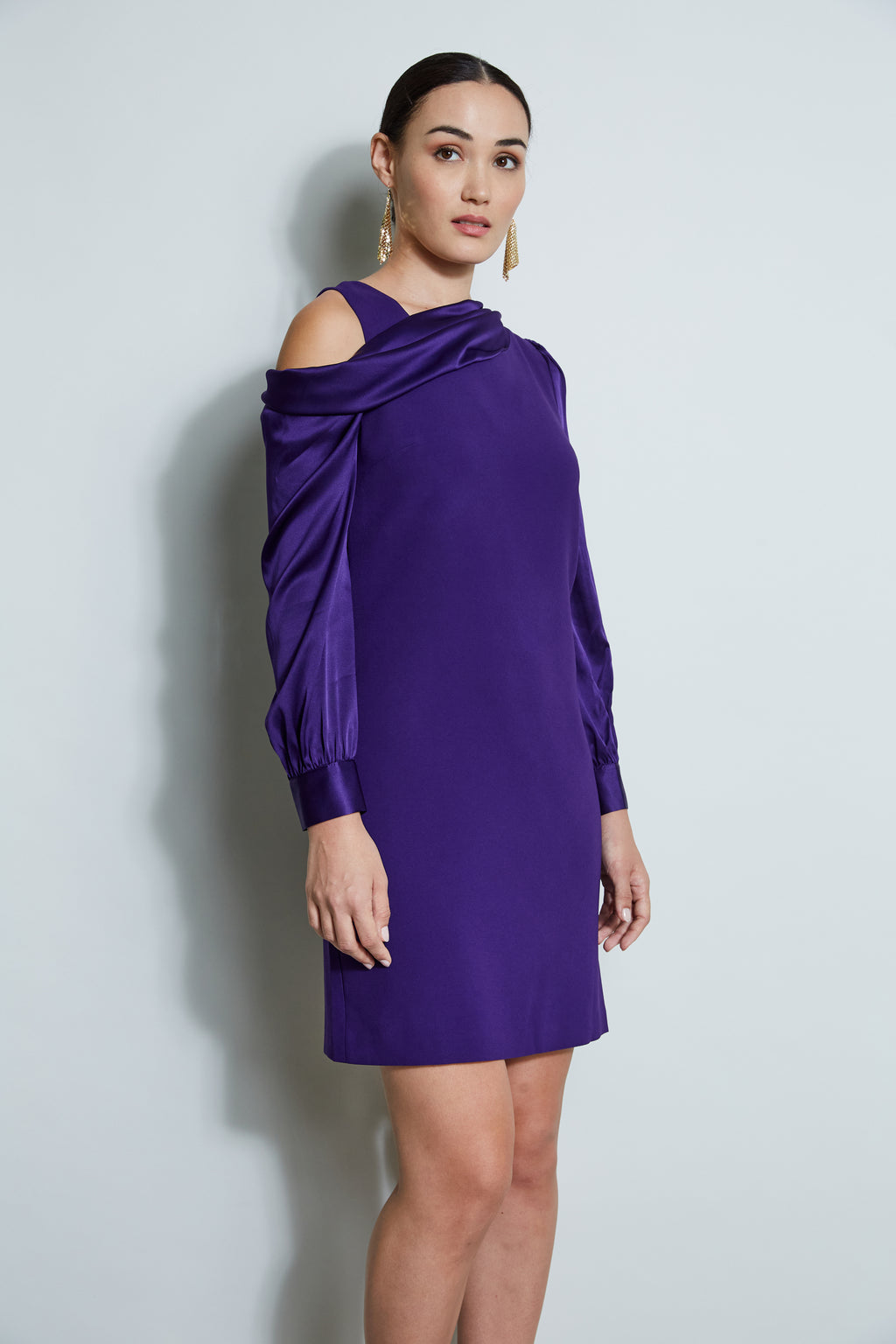Women Draped Satin Shoulder Dress Winter Plum | Elie Tahari