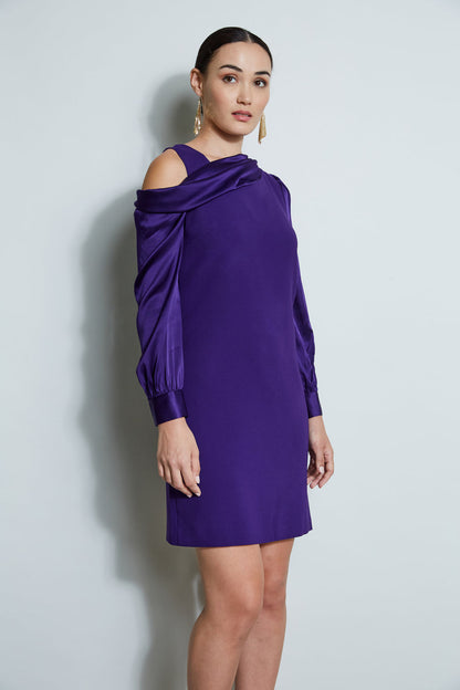 Women Draped Satin Shoulder Dress Winter Plum | Elie Tahari