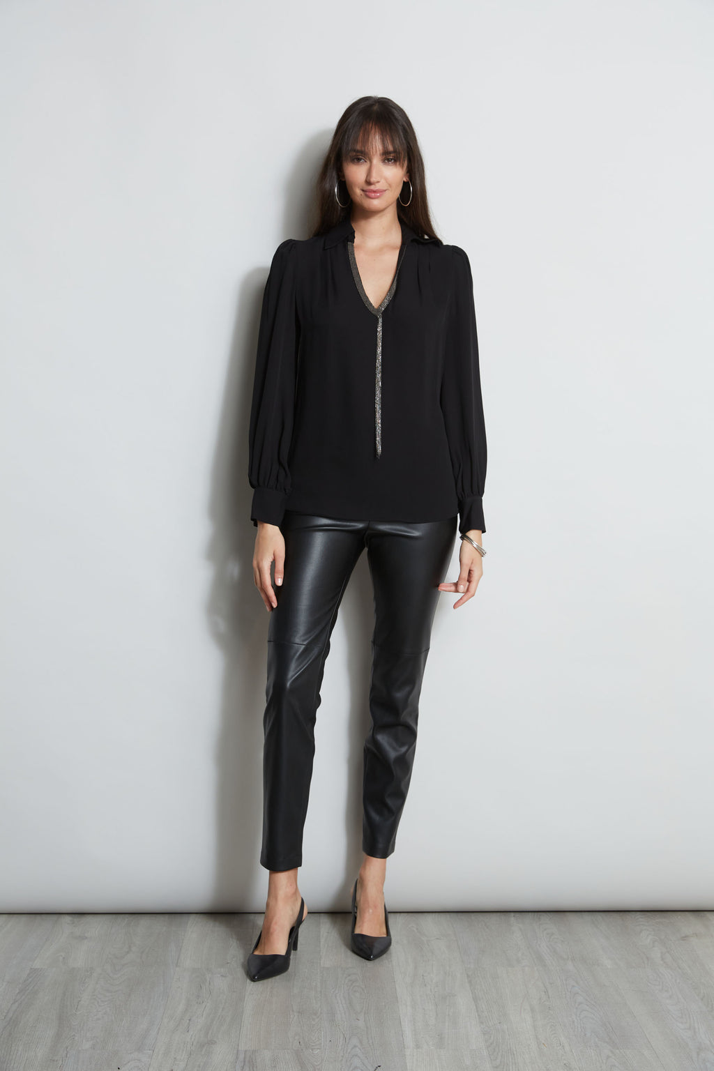 Women Chain Collar Shirt Black | Elie Tahari