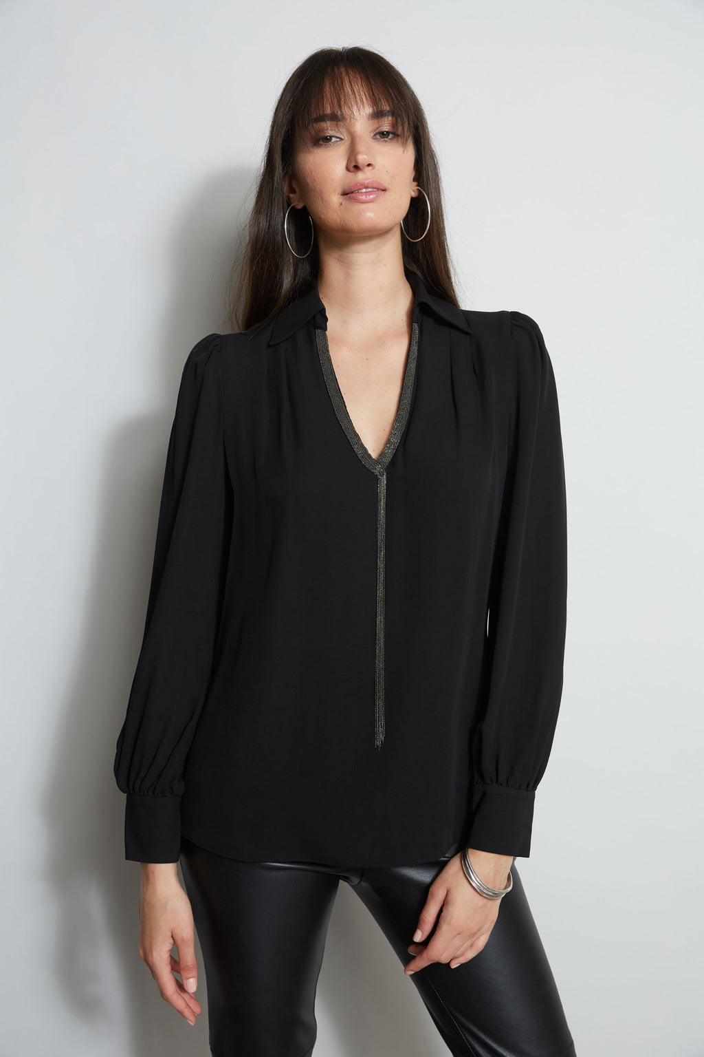 Women Chain Collar Shirt Black | Elie Tahari