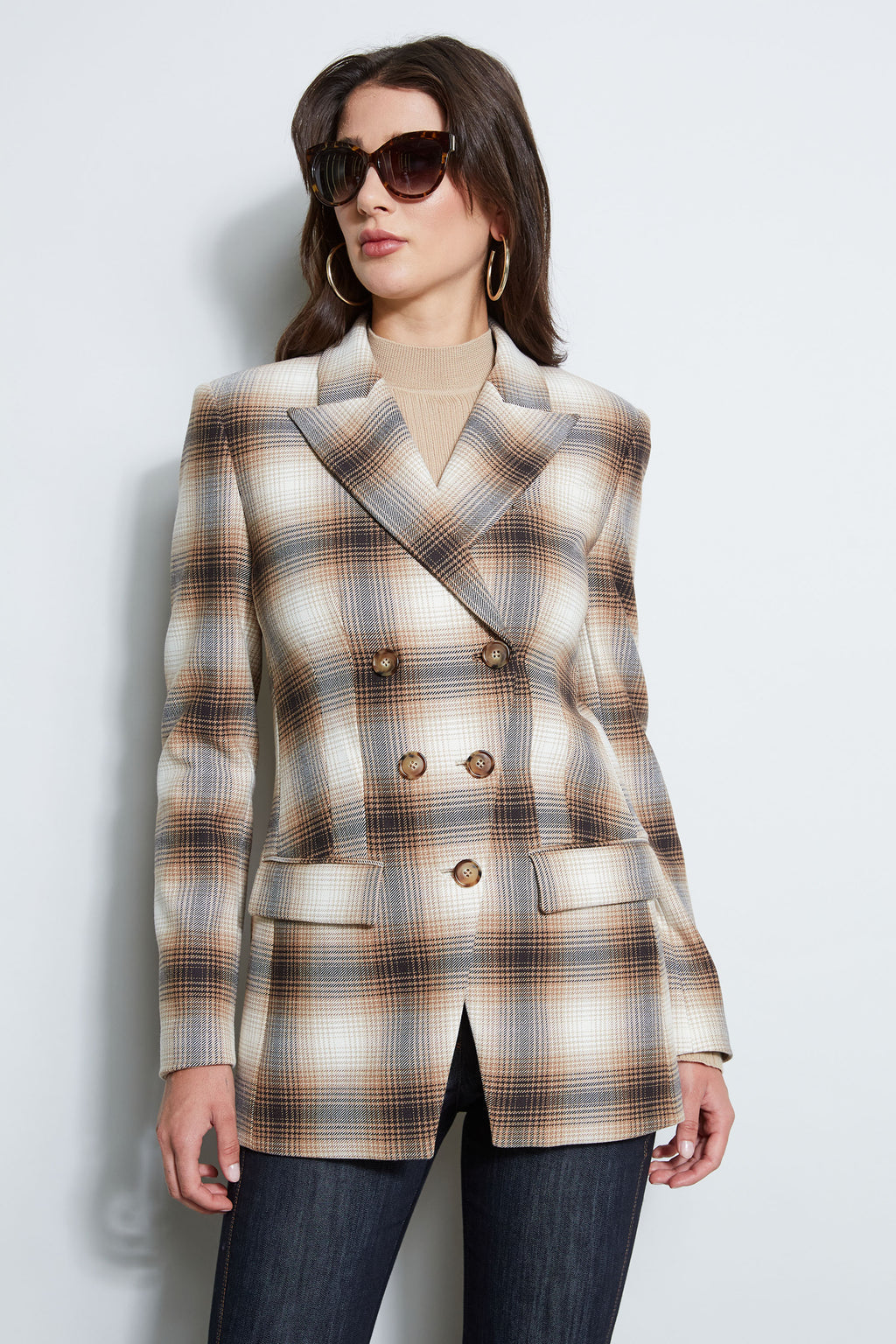 Women Double Breasted Ombre Plaid Blazer  | Elie Tahari