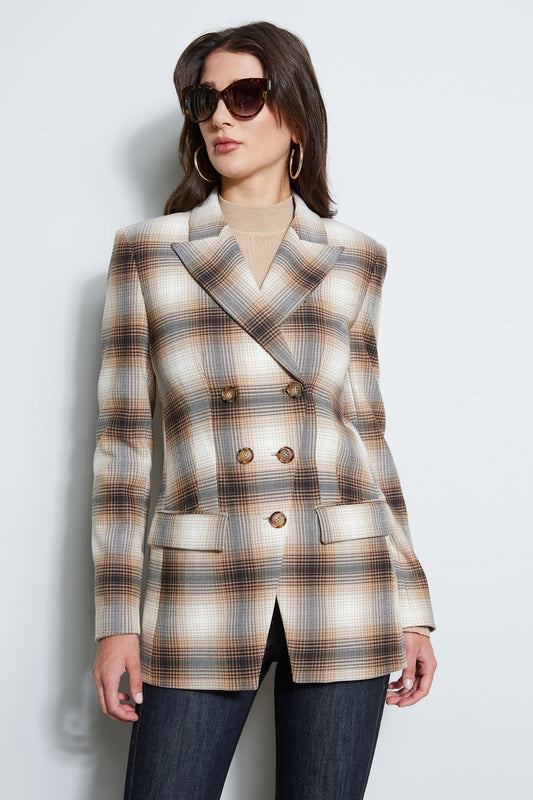 Women Double Breasted Ombre Plaid Blazer  | Elie Tahari