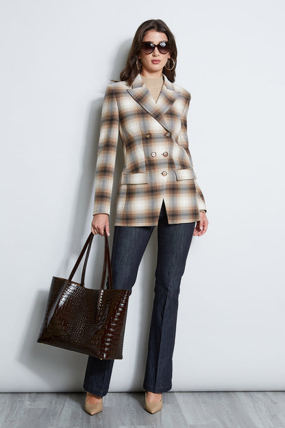 Women Double Breasted Ombre Plaid Blazer  | Elie Tahari