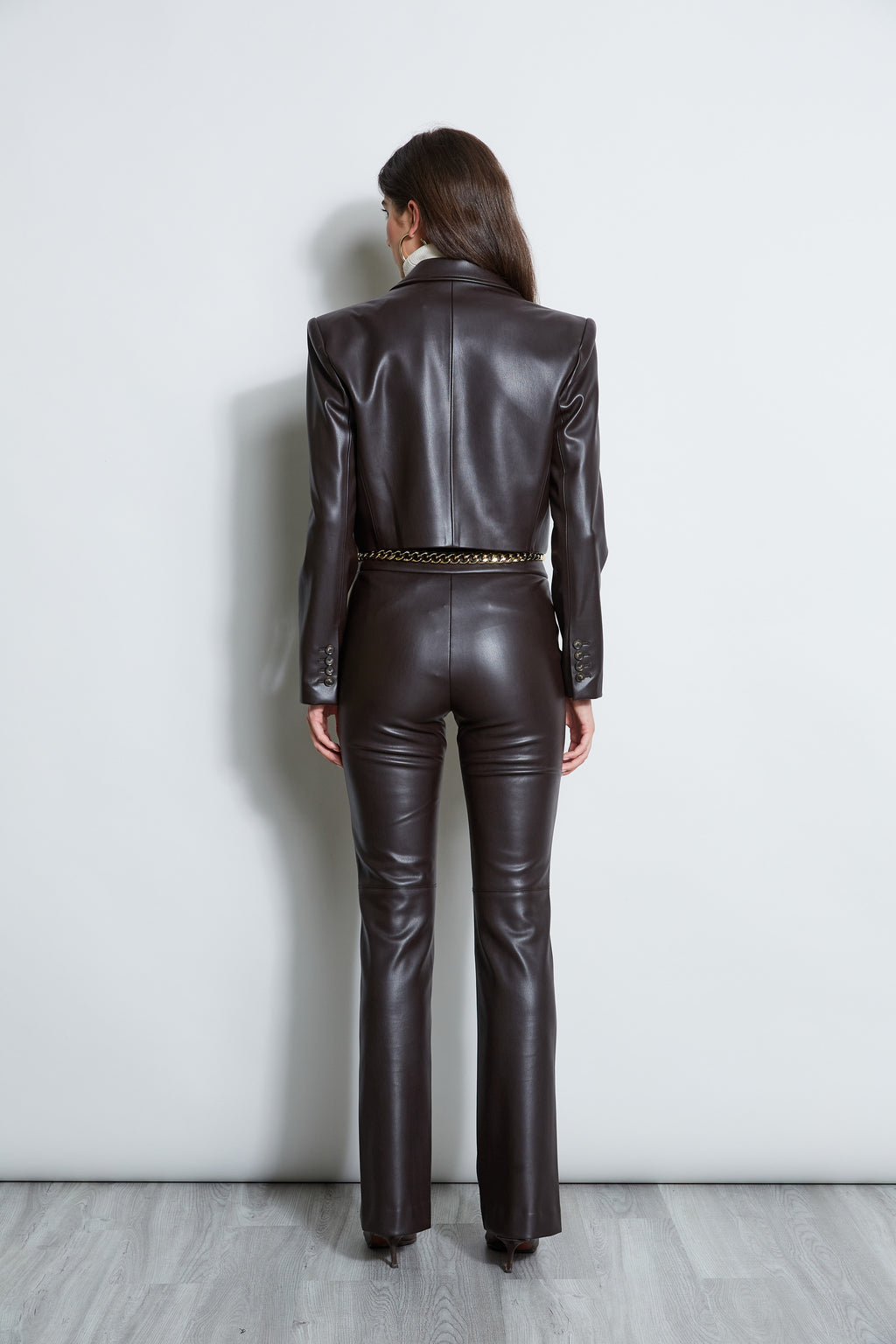 Women Cropped Vegan Leather Jacket Espresso | Elie Tahari