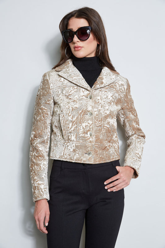Women Quilted Velvet Cropped Jacket Beige | Elie Tahari