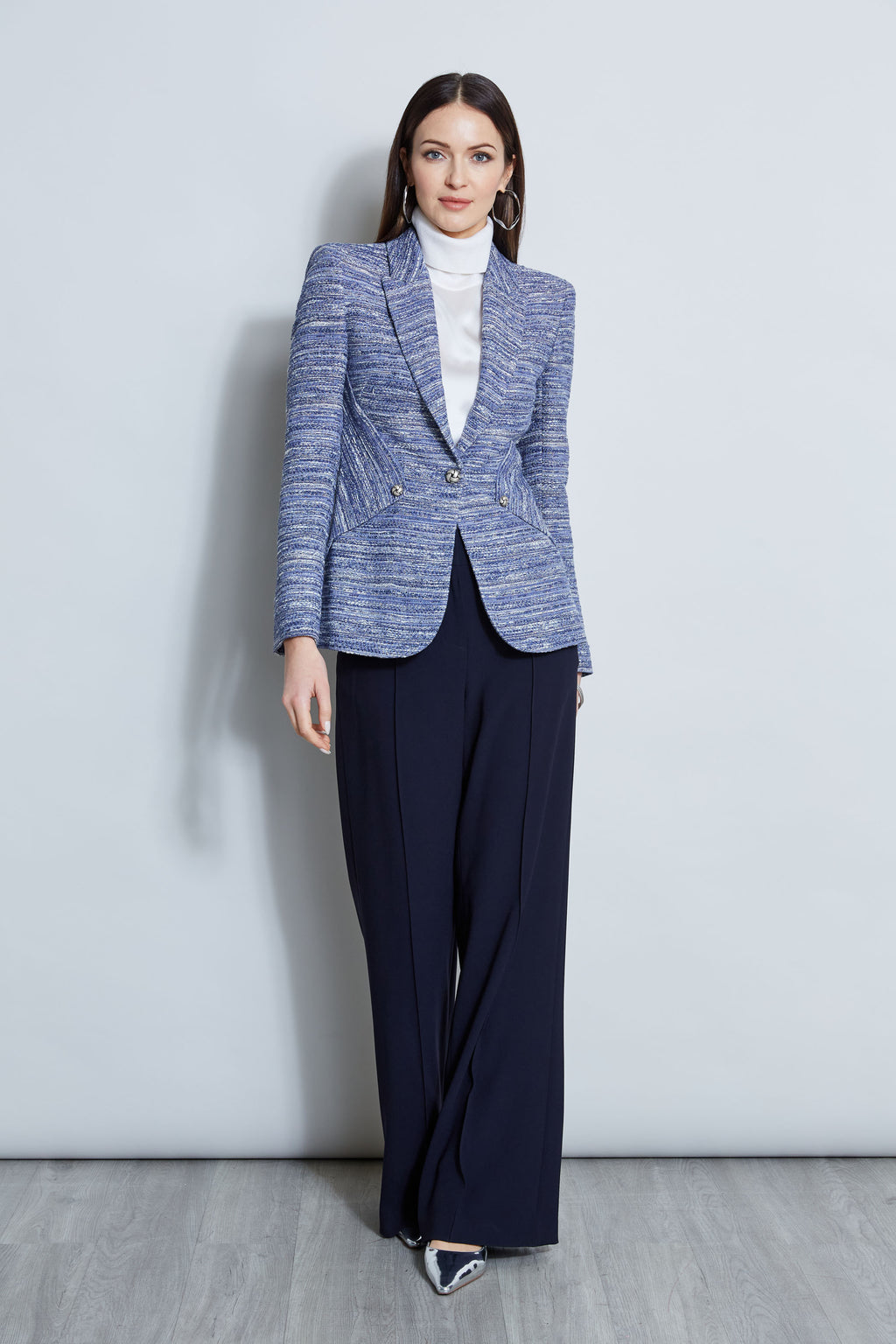 Women Tweed Panel Single Button Blazer  | Elie Tahari