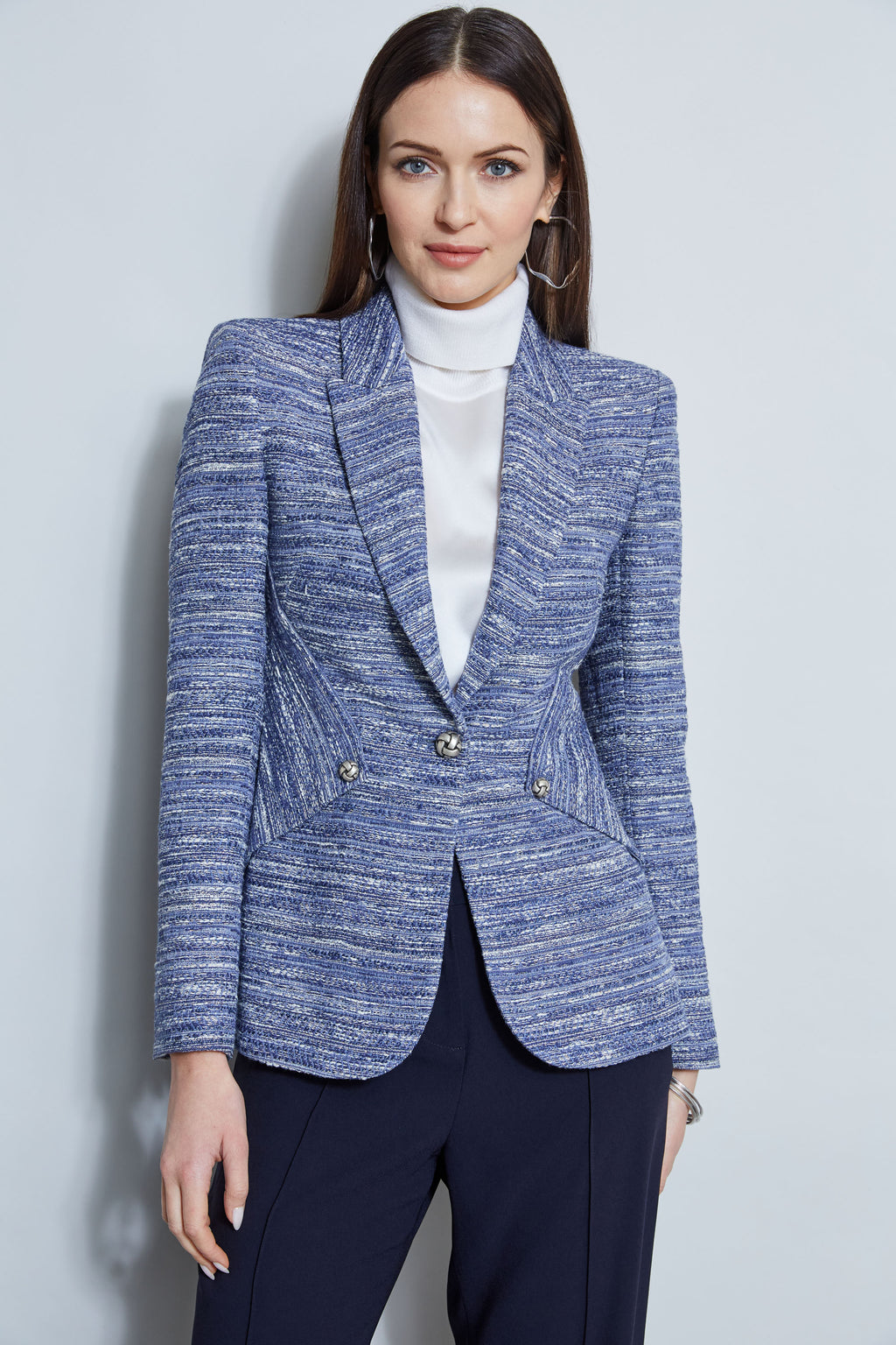 Women Tweed Panel Single Button Blazer  | Elie Tahari