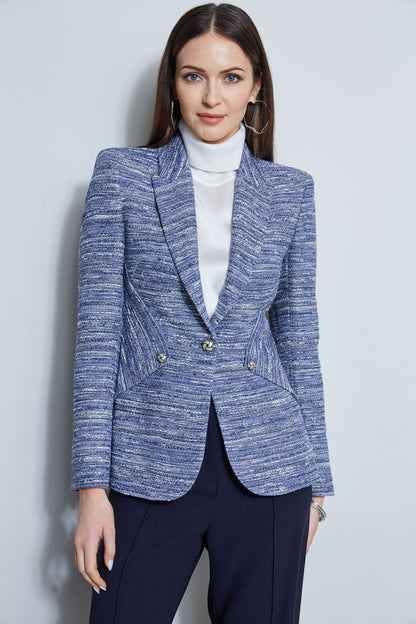 Women Tweed Panel Single Button Blazer  | Elie Tahari