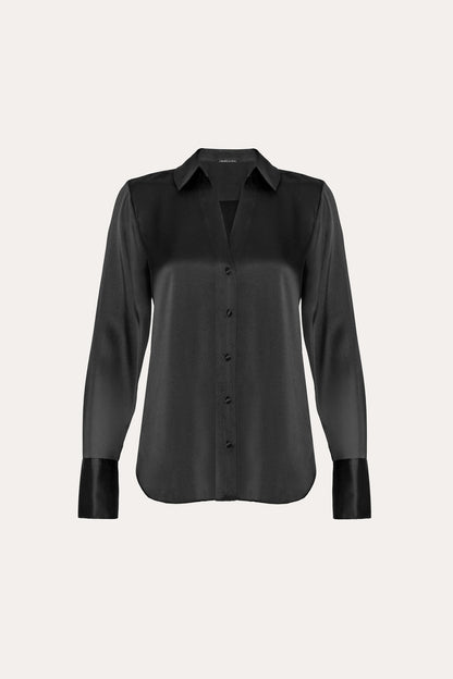 Women Silk Satin Button Down Shirt Black | Elie Tahari