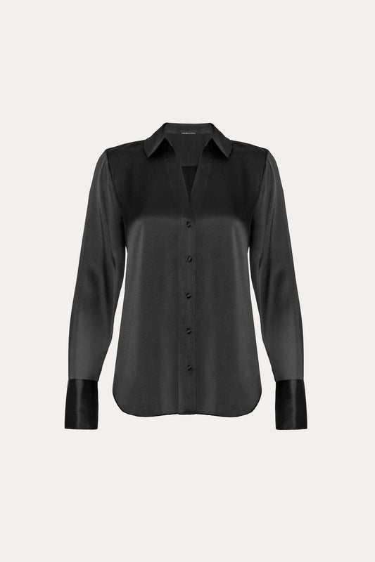 Women Silk Satin Button Down Shirt Black | Elie Tahari