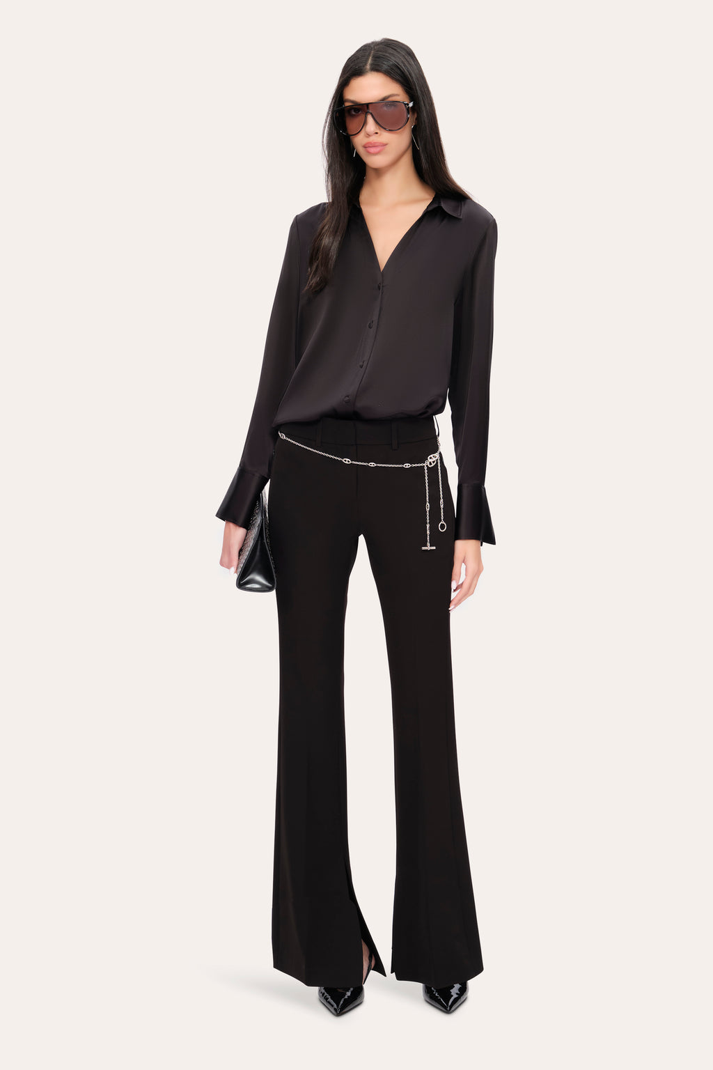 Women Silk Satin Button Down Shirt Black | Elie Tahari