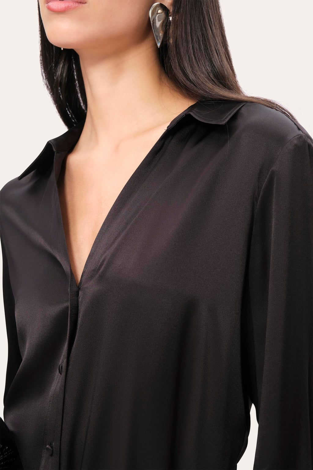 Women Silk Satin Button Down Shirt Black | Elie Tahari