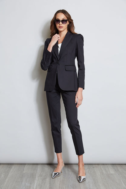 Women Pleat Shoulder Cotton Blazer Black | Elie Tahari