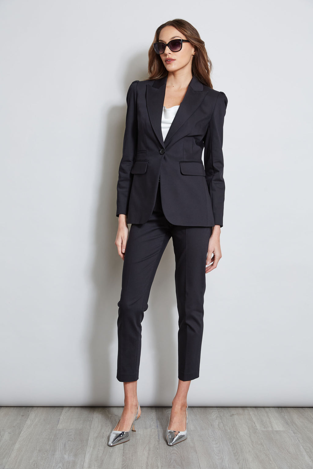 Women Pleat Shoulder Cotton Blazer Black | Elie Tahari