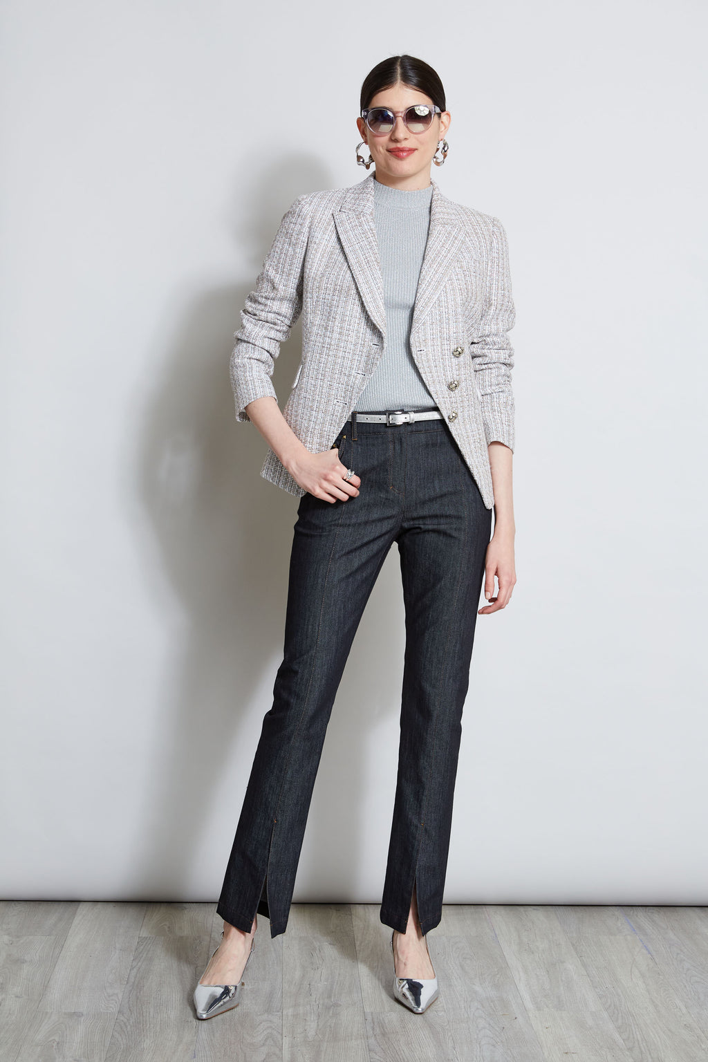 Women Metallic Tweed 3 Button Blazer Multi | Elie Tahari