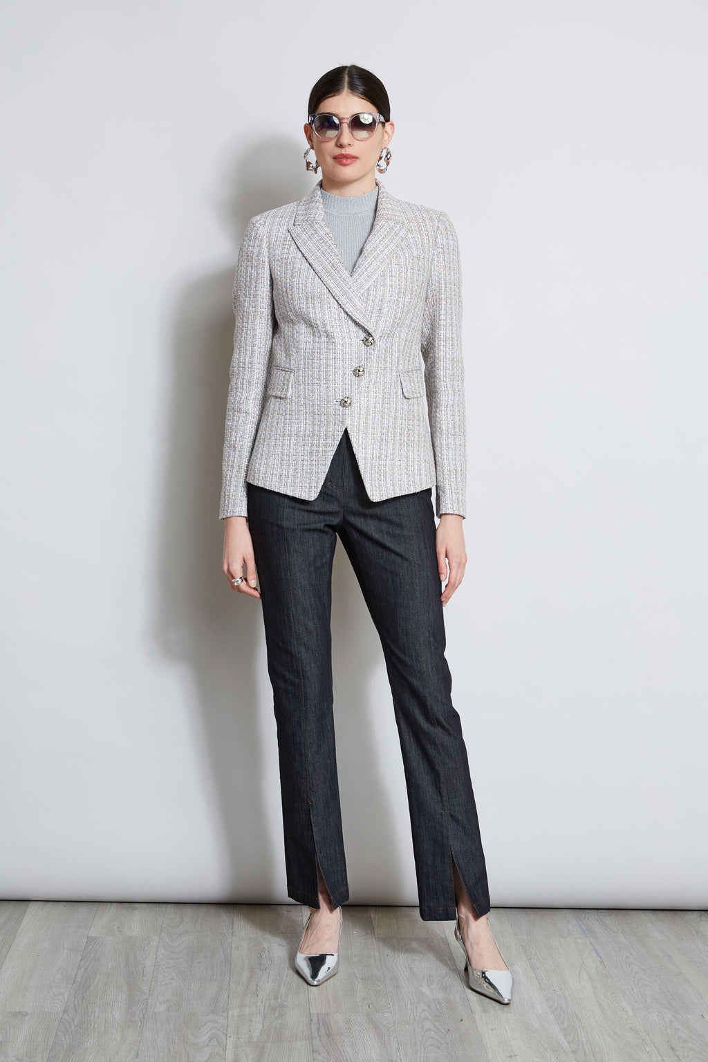Women Metallic Tweed 3 Button Blazer Multi | Elie Tahari