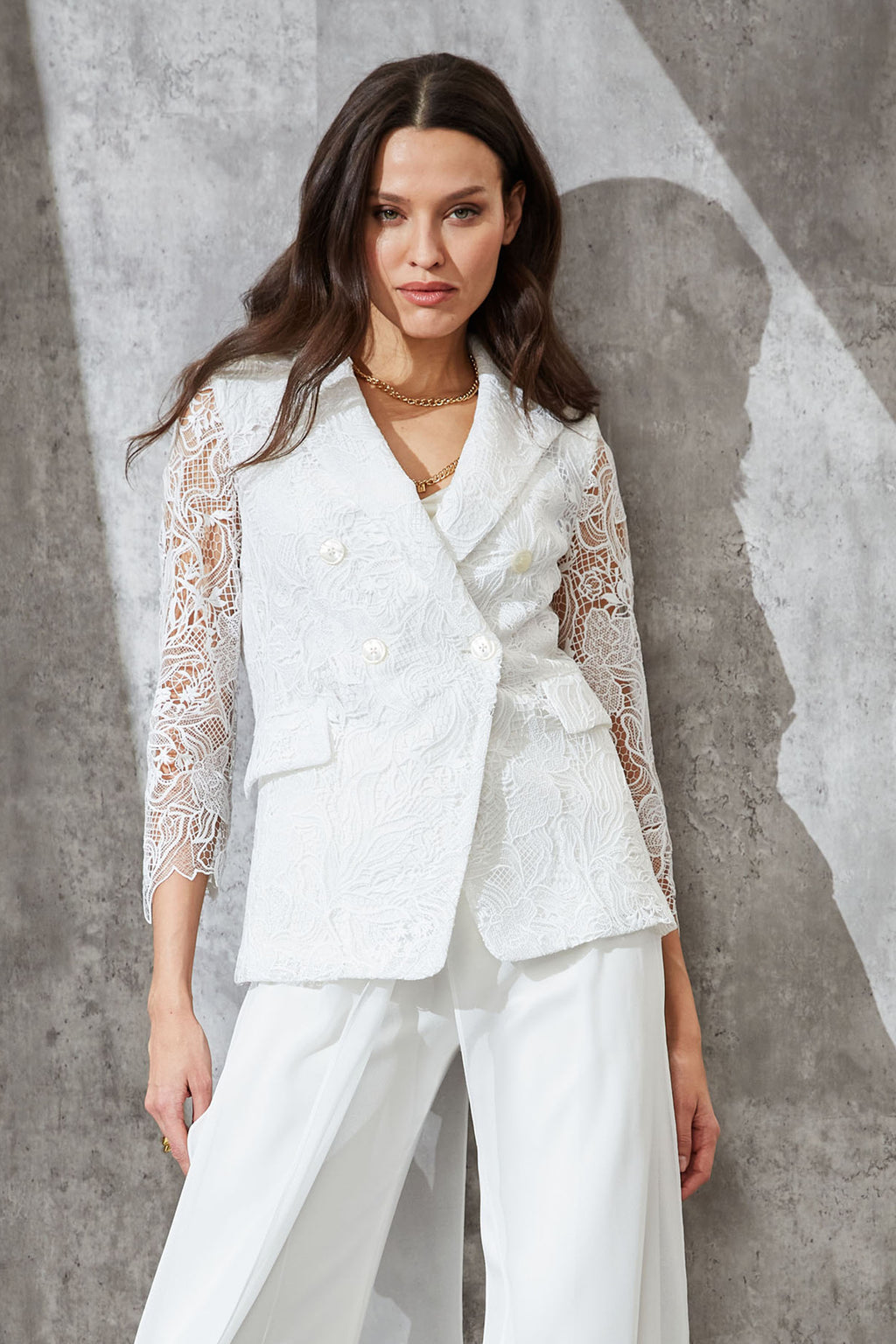 Women Double Breasted Lace Blazer Foam | Elie Tahari
