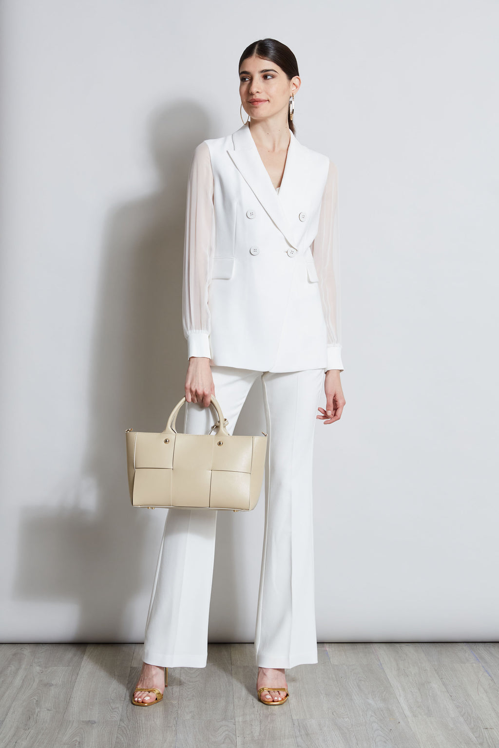 Women Double Breasted Chiffon Sleeve Blazer Foam | Elie Tahari