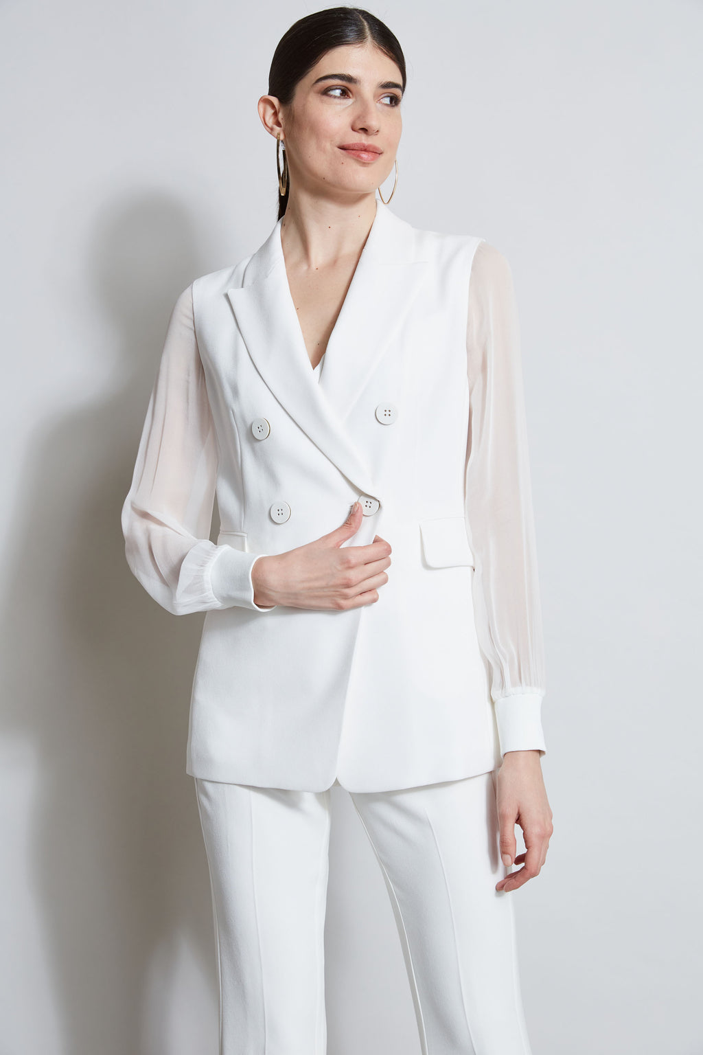 Women Double Breasted Chiffon Sleeve Blazer Foam | Elie Tahari