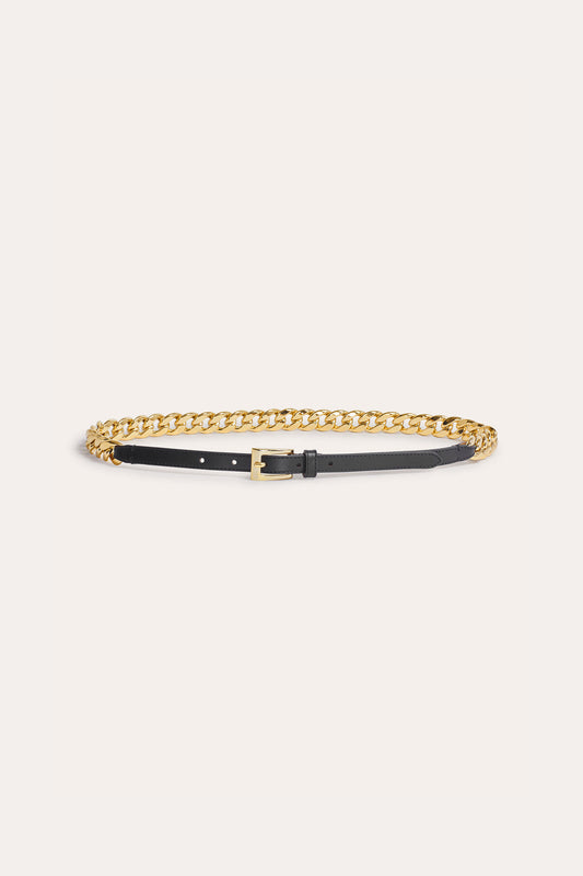 Women Gold Chain Belt Black-Gold | Elie Tahari