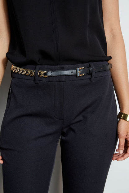 Women Gold Chain Belt Black-Gold | Elie Tahari