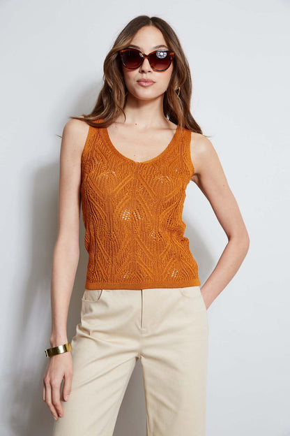 Women Cotton Crochet V-Neck Sweater  | Elie Tahari