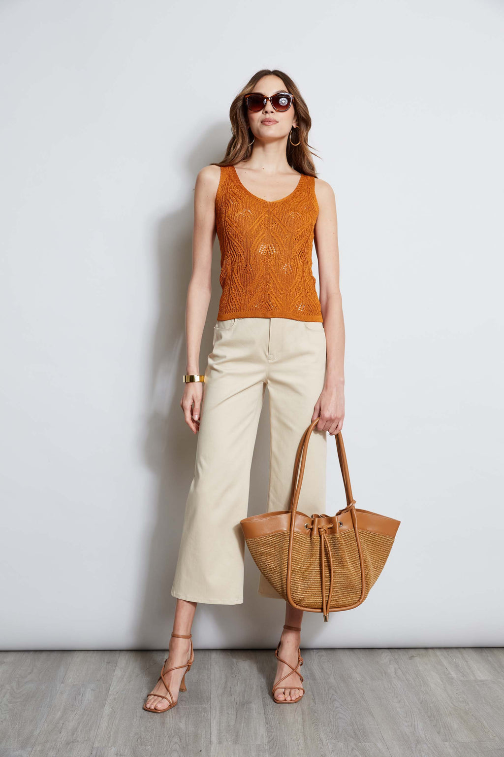 Women Cotton Crochet V-Neck Sweater  | Elie Tahari