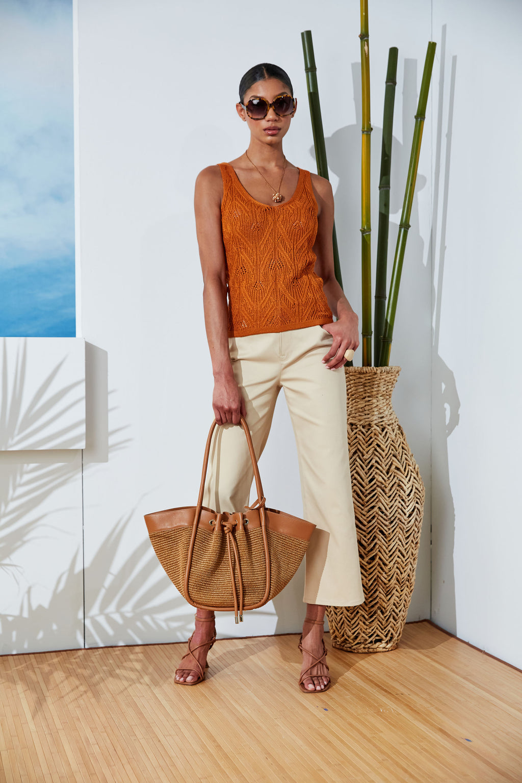 Women Cotton Crochet V-Neck Sweater  | Elie Tahari
