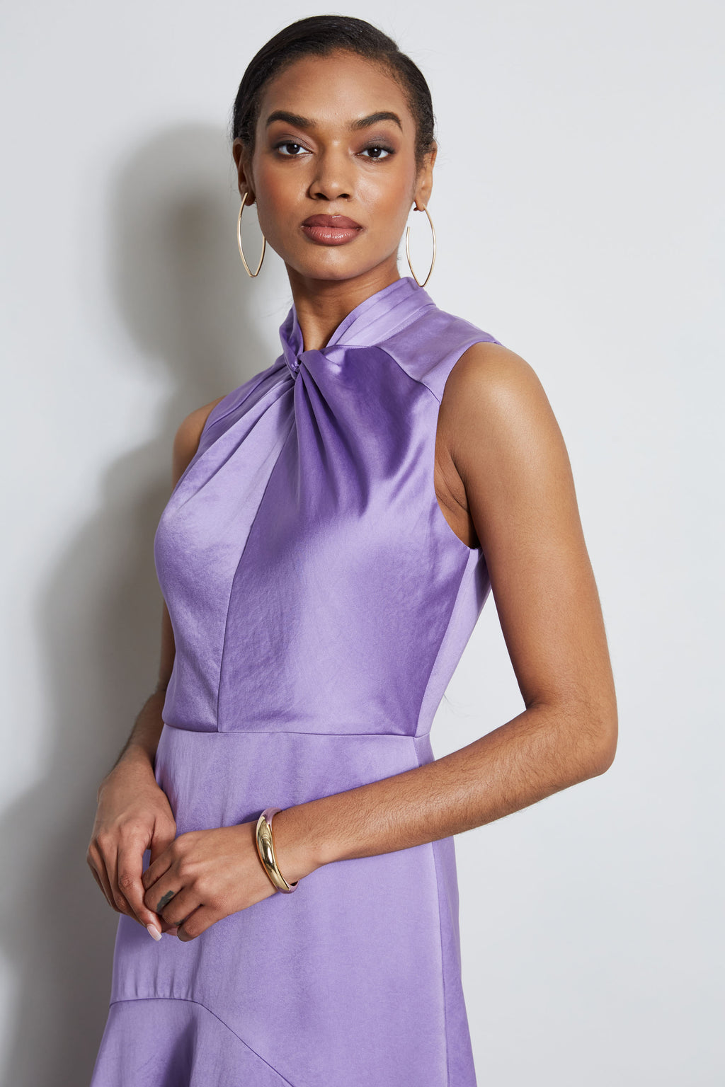 Women Twist Neck Satin Dress Grape | Elie Tahari