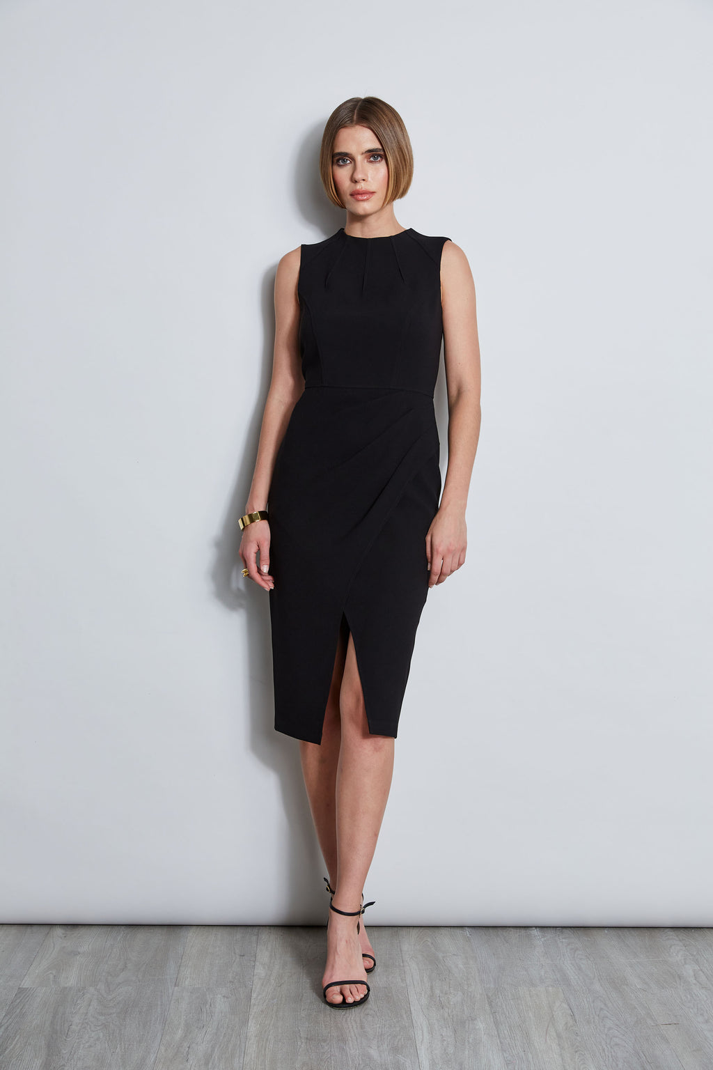 Women Dart Neck Faux Wrap Dress Black | Elie Tahari