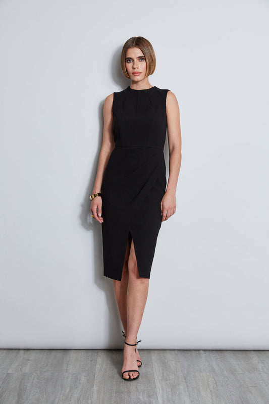 Women Dart Neck Faux Wrap Dress Black | Elie Tahari