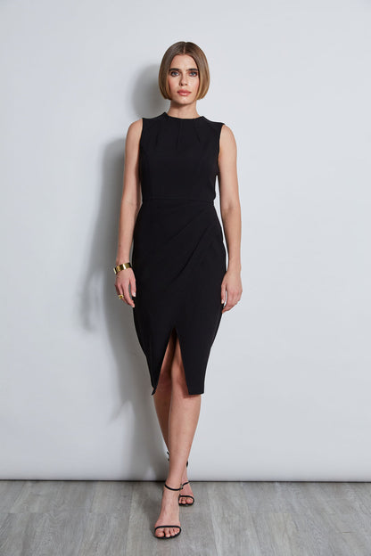 Women Dart Neck Faux Wrap Dress Black | Elie Tahari